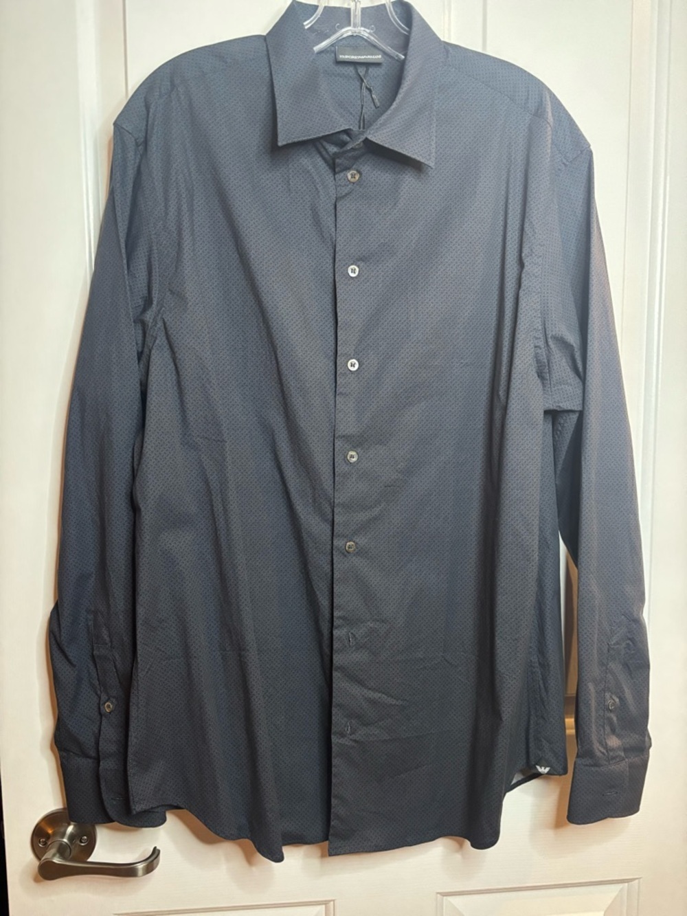NWT Emporio Armani Men's Dark Blue Micro-Pattern Dress Shirt Size L